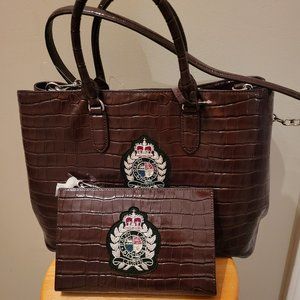 LAUREN RALPH LAUREN CROC-EMBOSSED MARCY BULLION SATCHEL AND MATCHING POUCH